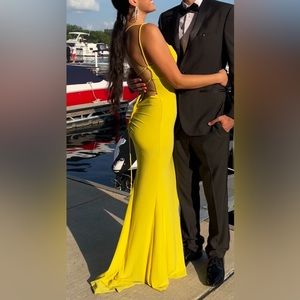 Yellow Lace Up Evening gown, prom dress, formal maxi